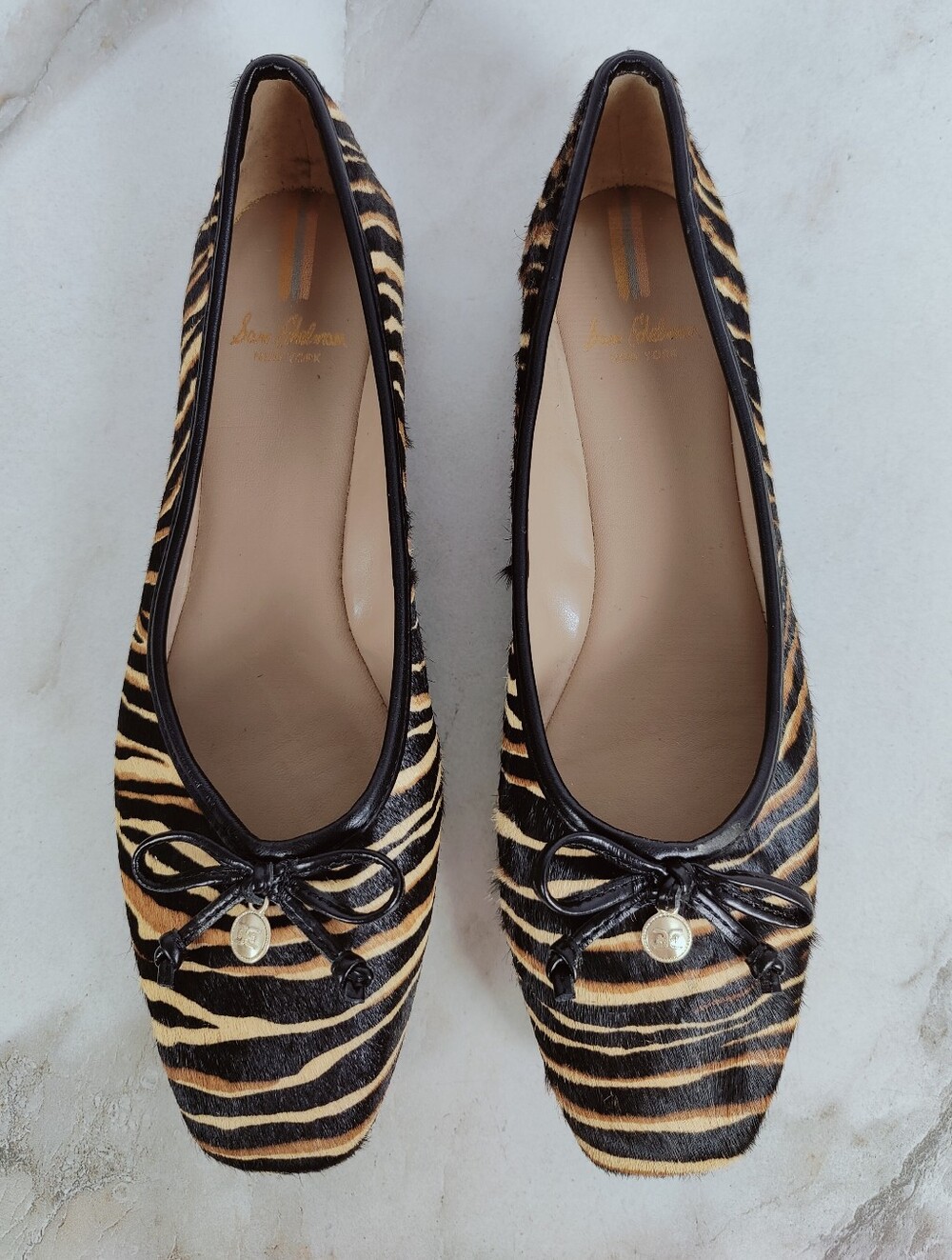 Sam Edelman Meadow Ballet Flats Tan Black Tiger Zebra Print Cow Fur, Sz 8